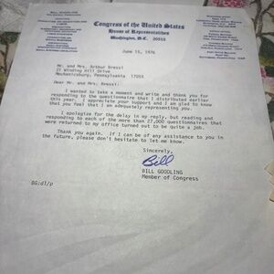 Congressman Bill Goodling — 1976 Autograph Signed Congress Letter - Pennsylvania